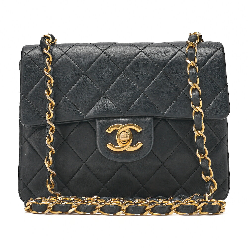CHANEL Chain Shoulder Bag MiniMatelasse 17cm Lambskin Black Gold-Tone Hardware, Pre-Owned
