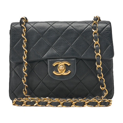 CHANEL Chain Shoulder Bag MiniMatelasse 17cm Lambskin Black Gold-Tone Hardware, Pre-Owned