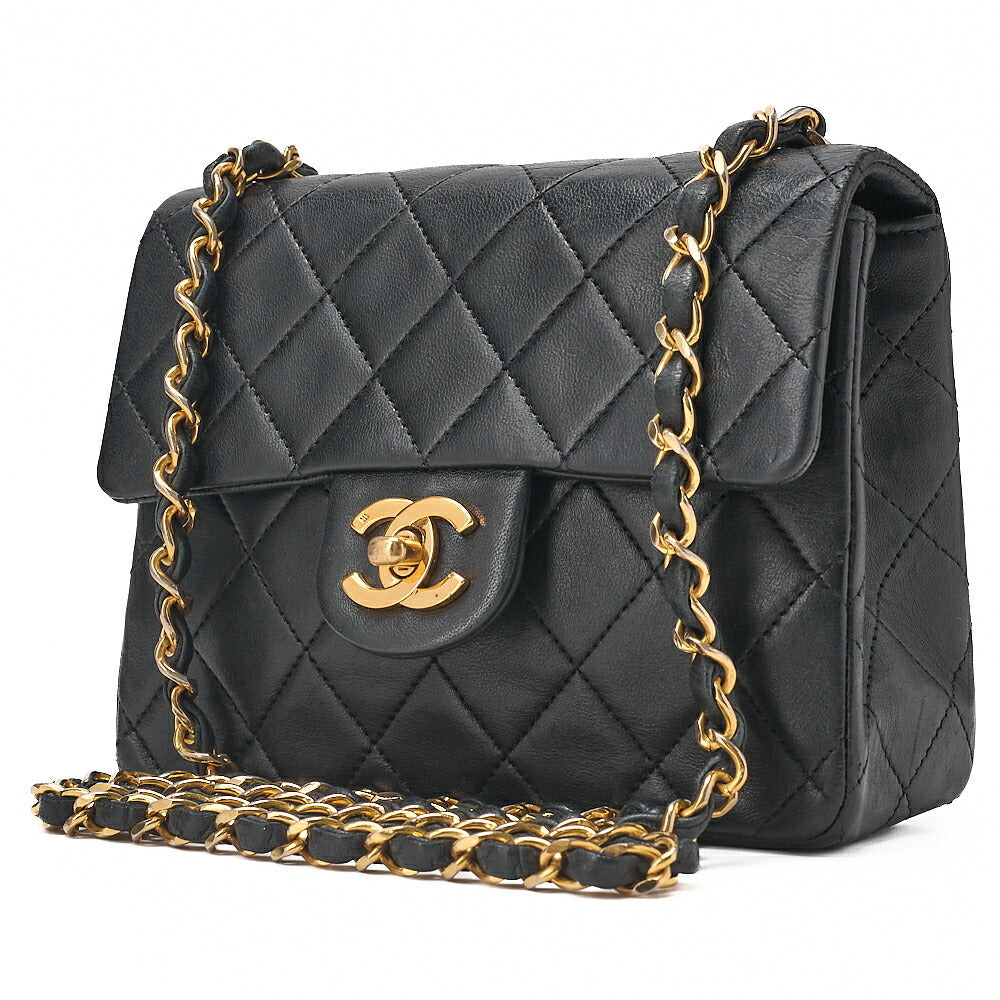CHANEL Chain Shoulder Bag MiniMatelasse 17cm Lambskin Black Gold-Tone Hardware, Pre-Owned