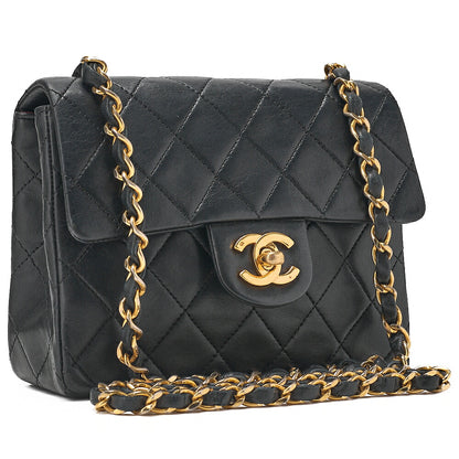 CHANEL Chain Shoulder Bag MiniMatelasse 17cm Lambskin Black Gold-Tone Hardware, Pre-Owned