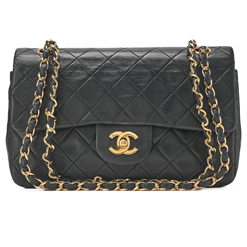 CHANEL Lambskin Matelasse Double Flap 23cm Chain Shoulder Black Gold-Tone Hardware, Pre-Owned