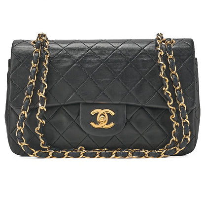 CHANEL Lambskin Matelasse Double Flap 23cm Chain Shoulder Black Gold-Tone Hardware, Pre-Owned