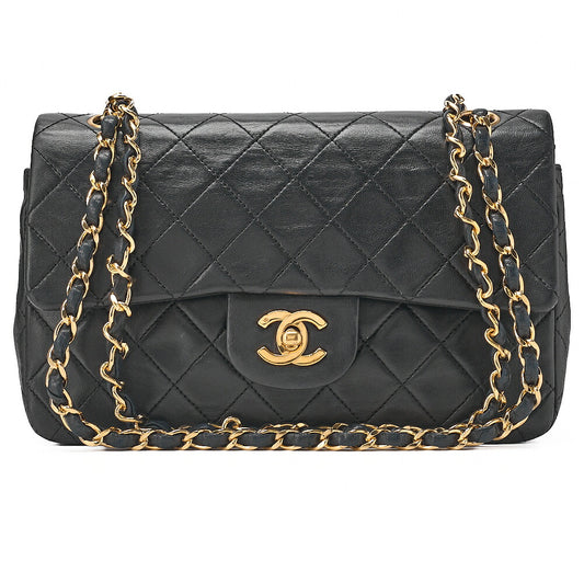 CHANEL Lambskin Matelasse Double Flap 23cm Chain Shoulder Black Gold-Tone Hardware, Pre-Owned