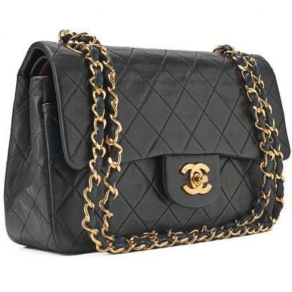 CHANEL Lambskin Matelasse Double Flap 23cm Chain Shoulder Black Gold-Tone Hardware, Pre-Owned