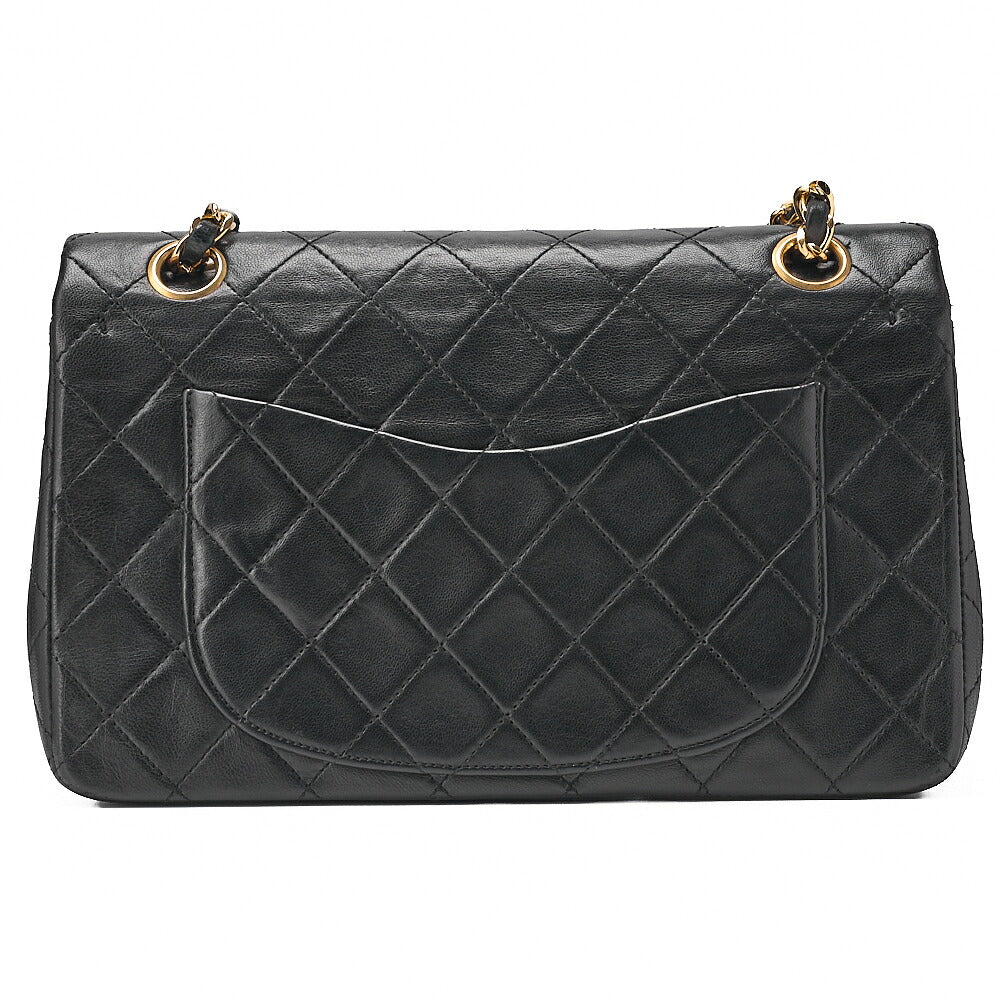 CHANEL Lambskin Matelasse Double Flap 23cm Chain Shoulder Black Gold-Tone Hardware, Pre-Owned