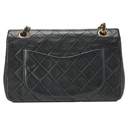 CHANEL Lambskin Matelasse Double Flap 23cm Chain Shoulder Black Gold-Tone Hardware, Pre-Owned