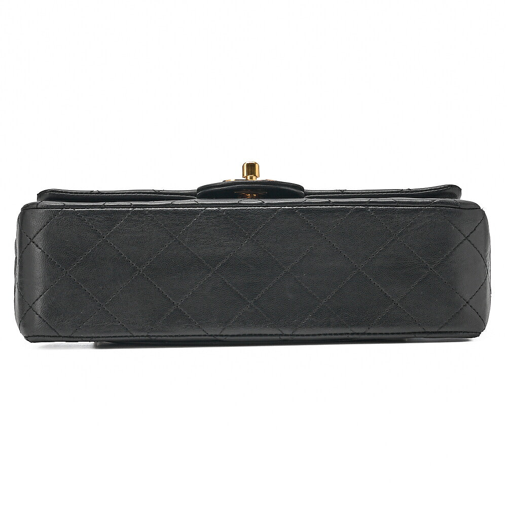 CHANEL Lambskin Matelasse Double Flap 23cm Chain Shoulder Black Gold-Tone Hardware, Pre-Owned