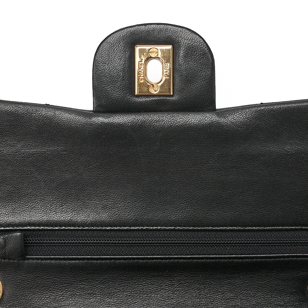 CHANEL Lambskin Matelasse Double Flap 23cm Chain Shoulder Black Gold-Tone Hardware, Pre-Owned