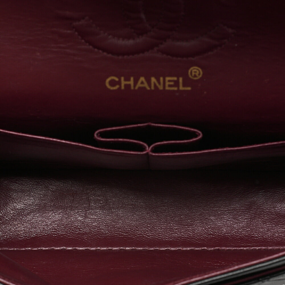 CHANEL Lambskin Matelasse Double Flap 23cm Chain Shoulder Black Gold-Tone Hardware, Pre-Owned