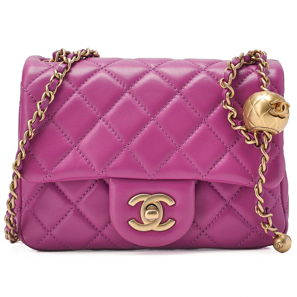 CHANEL Mini Matelasse 17cm Chain Shoulder Bag Lambskin Purple Gold-Tone Hardware, Pre-Owned
