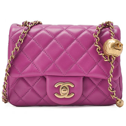 CHANEL Mini Matelasse 17cm Chain Shoulder Bag Lambskin Purple Gold-Tone Hardware, Pre-Owned