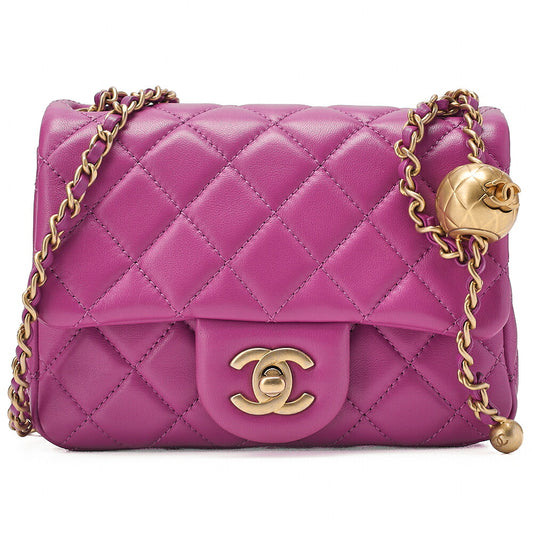 CHANEL Mini Matelasse 17cm Chain Shoulder Bag Lambskin Purple Gold-Tone Hardware, Pre-Owned