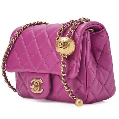 CHANEL Mini Matelasse 17cm Chain Shoulder Bag Lambskin Purple Gold-Tone Hardware, Pre-Owned