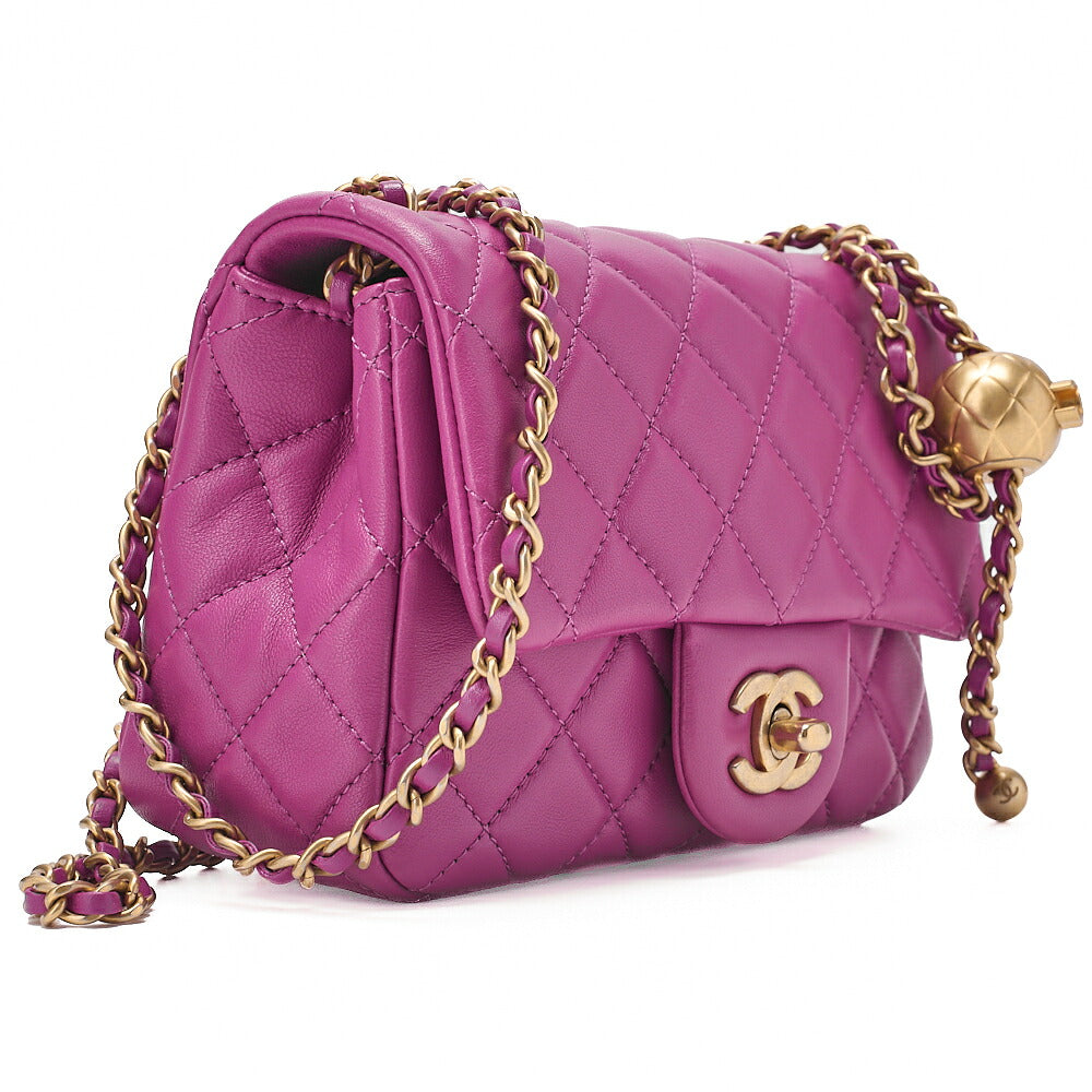 CHANEL Mini Matelasse 17cm Chain Shoulder Bag Lambskin Purple Gold-Tone Hardware, Pre-Owned