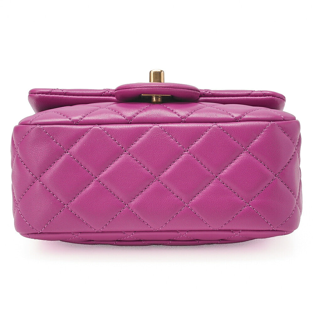 CHANEL Mini Matelasse 17cm Chain Shoulder Bag Lambskin Purple Gold-Tone Hardware, Pre-Owned