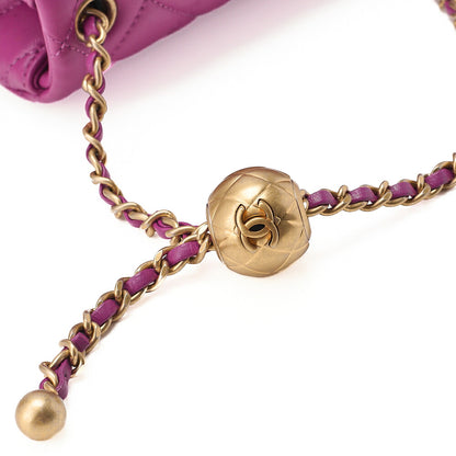 CHANEL Mini Matelasse 17cm Chain Shoulder Bag Lambskin Purple Gold-Tone Hardware, Pre-Owned