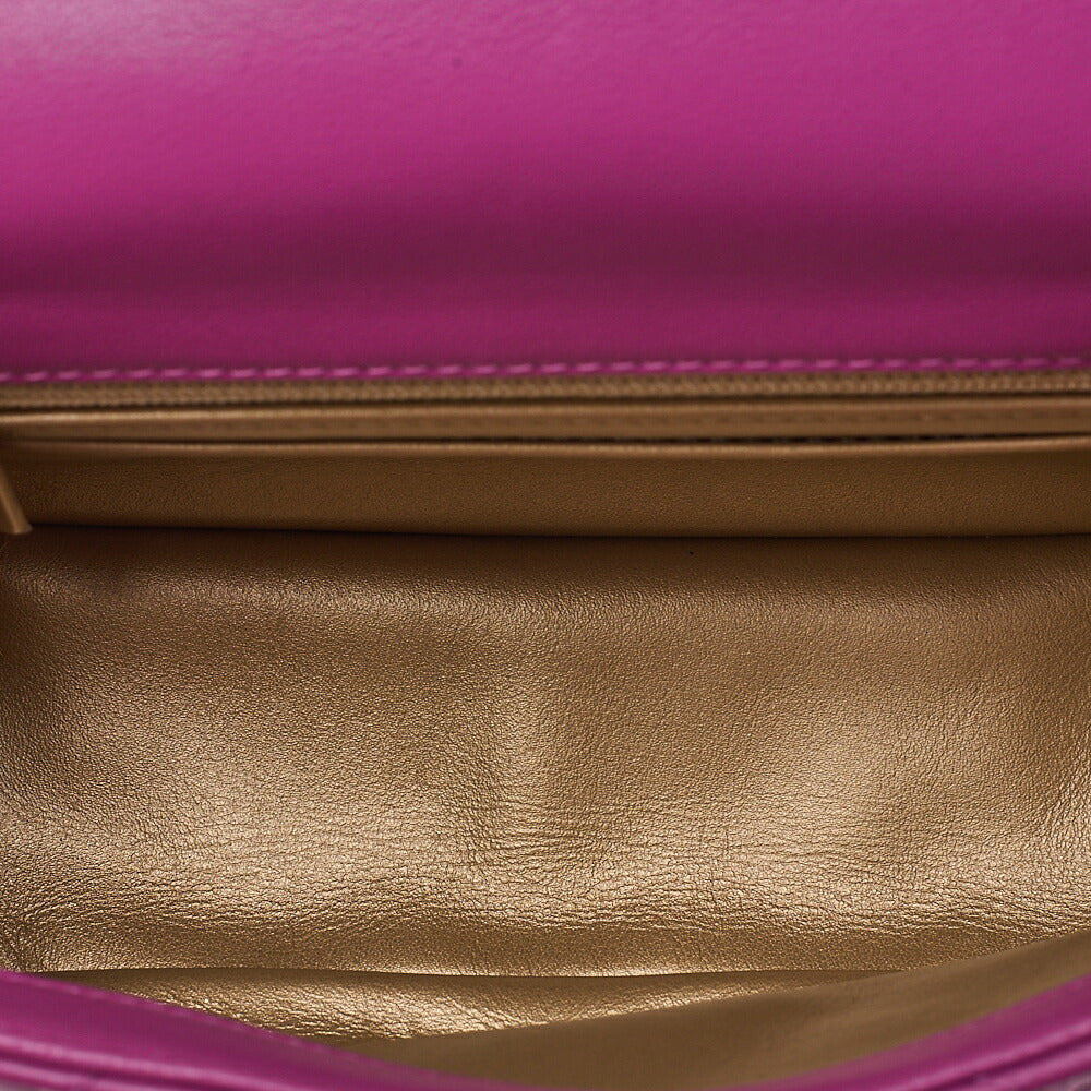CHANEL Mini Matelasse 17cm Chain Shoulder Bag Lambskin Purple Gold-Tone Hardware, Pre-Owned