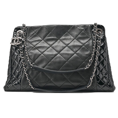 CHANEL Lambskin x Enamel Matelasse Coco Charm Chain Tote Bag Black Silver-Tone Hardware, Pre-Owned