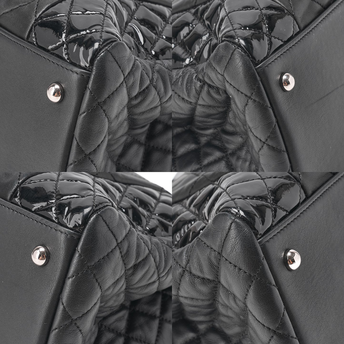 CHANEL Lambskin x Enamel Matelasse Coco Charm Chain Tote Bag Black Silver-Tone Hardware, Pre-Owned