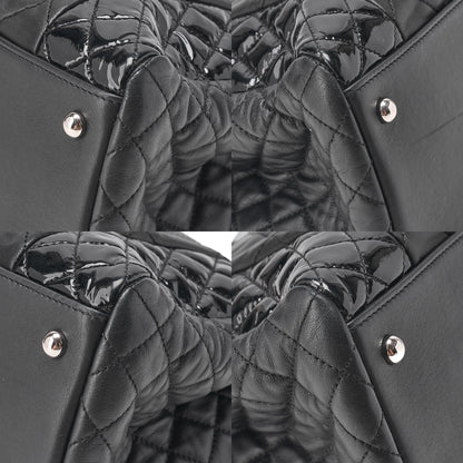 CHANEL Lambskin x Enamel Matelasse Coco Charm Chain Tote Bag Black Silver-Tone Hardware, Pre-Owned