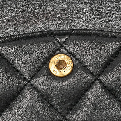 CHANEL Lambskin Matelasse Double Flap 25cm Chain Shoulder Black Gold-Tone Hardware, Pre-Owned