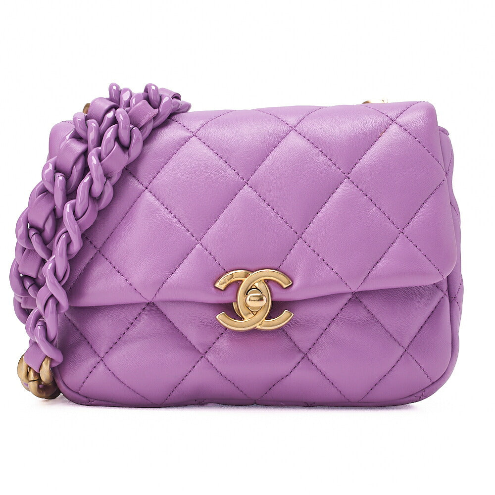 CHANEL Lambskin Minimat Lesser Single Giant Chain Shoulder Purple Gold-Tone Hardware, Pre-Owned
