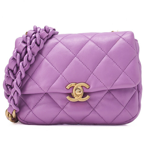CHANEL Lambskin Minimat Lesser Single Giant Chain Shoulder Purple Gold-Tone Hardware, Pre-Owned