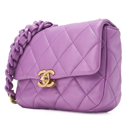 CHANEL Lambskin Minimat Lesser Single Giant Chain Shoulder Purple Gold-Tone Hardware, Pre-Owned