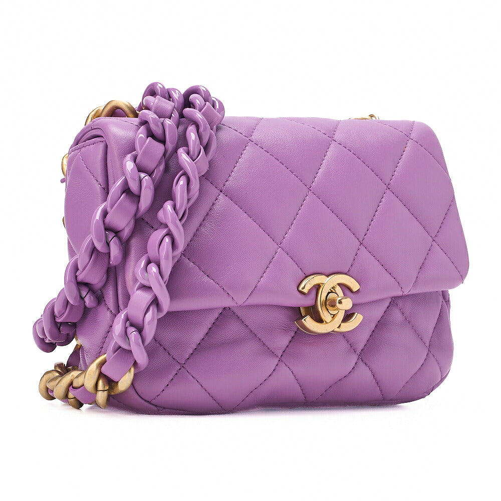 CHANEL Lambskin Minimat Lesser Single Giant Chain Shoulder Purple Gold-Tone Hardware, Pre-Owned