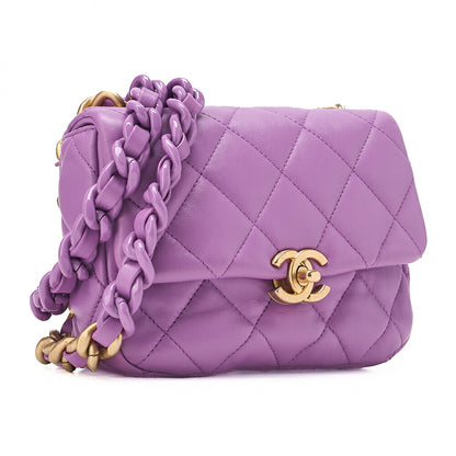 CHANEL Lambskin Minimat Lesser Single Giant Chain Shoulder Purple Gold-Tone Hardware, Pre-Owned