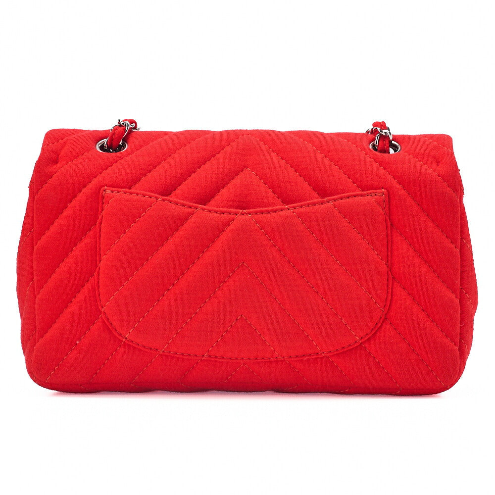 CHANEL V-Stitch Chevron Single Flap Chain Shoulder Cotton Red Silver-Tone Hardware, Pre-Owned