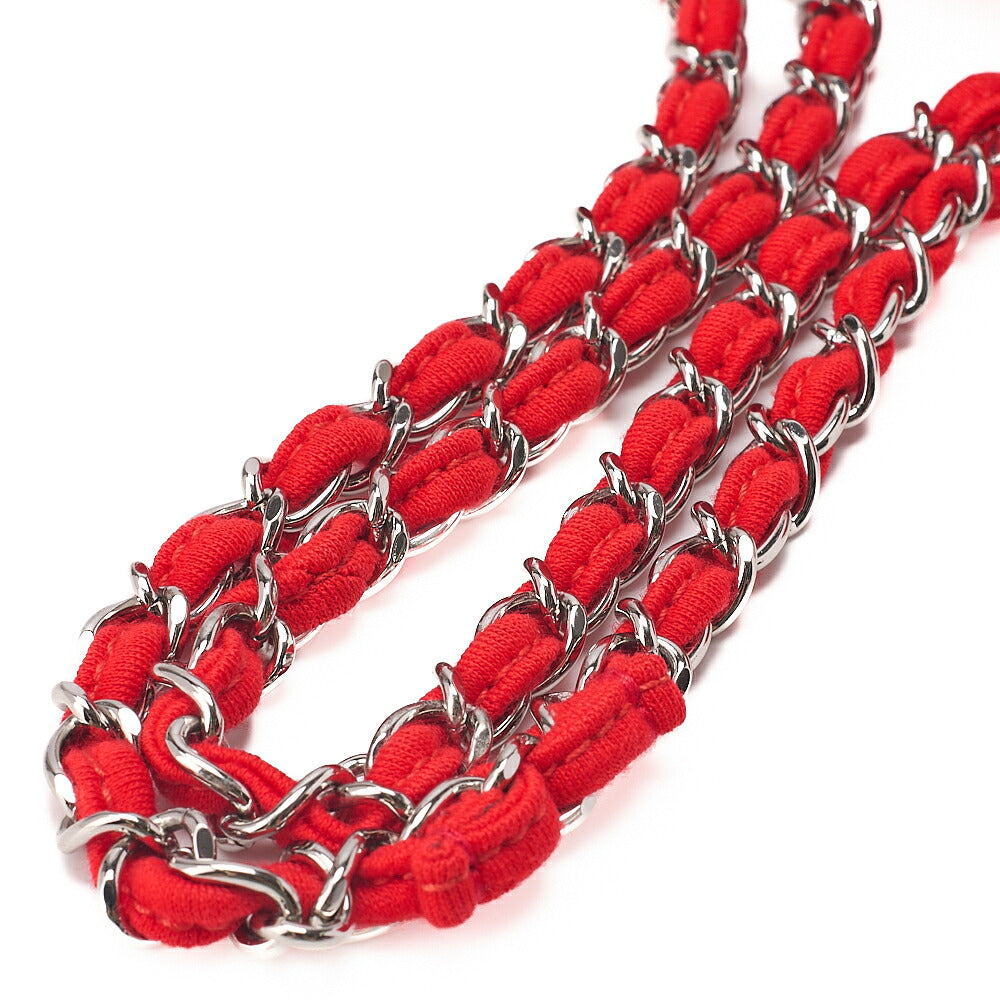 CHANEL V-Stitch Chevron Single Flap Chain Shoulder Cotton Red Silver-Tone Hardware, Pre-Owned