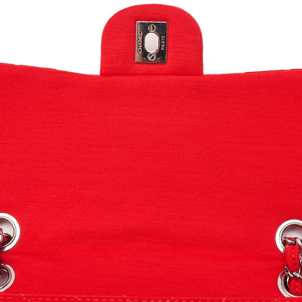 CHANEL V-Stitch Chevron Single Flap Chain Shoulder Cotton Red Silver-Tone Hardware, Pre-Owned
