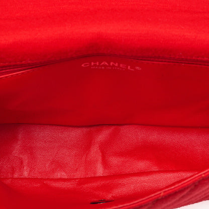 CHANEL V-Stitch Chevron Single Flap Chain Shoulder Cotton Red Silver-Tone Hardware, Pre-Owned