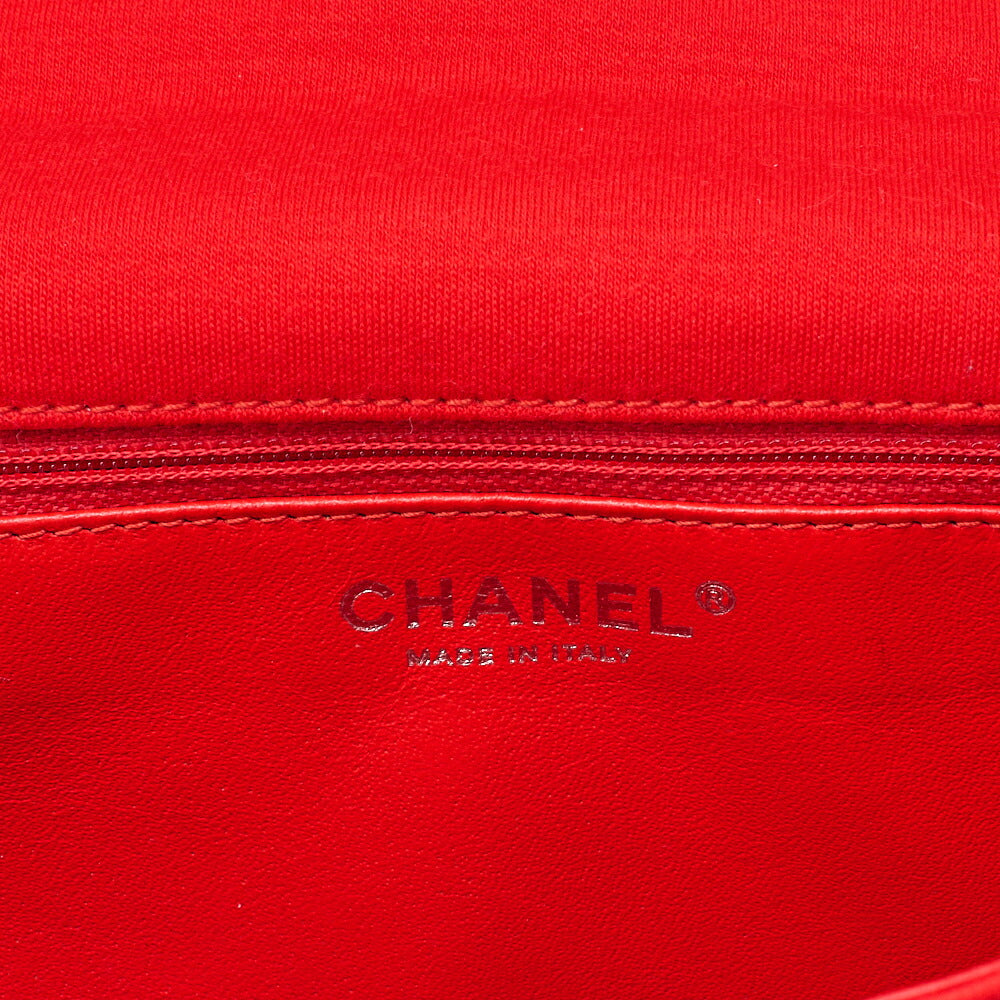 CHANEL V-Stitch Chevron Single Flap Chain Shoulder Cotton Red Silver-Tone Hardware, Pre-Owned