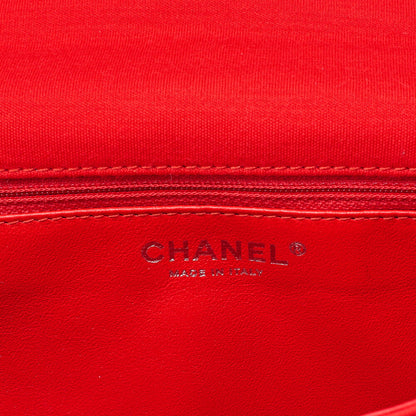 CHANEL V-Stitch Chevron Single Flap Chain Shoulder Cotton Red Silver-Tone Hardware, Pre-Owned