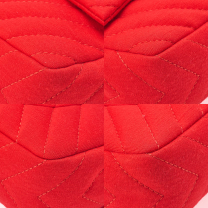 CHANEL V-Stitch Chevron Single Flap Chain Shoulder Cotton Red Silver-Tone Hardware, Pre-Owned