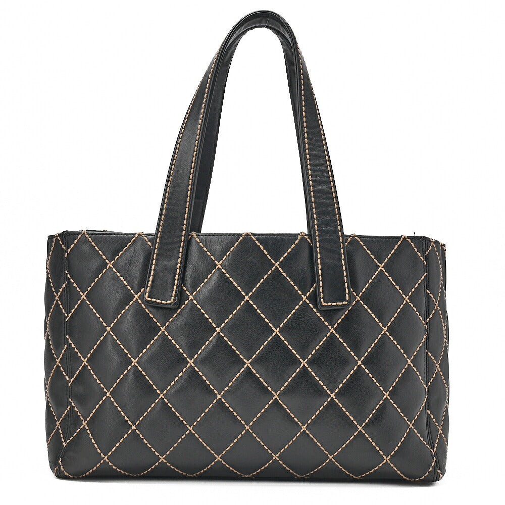 CHANEL Coco Mark Wild Stitch Tote Bag Calfskin Black Gold-Tone Hardware, Pre-Owned