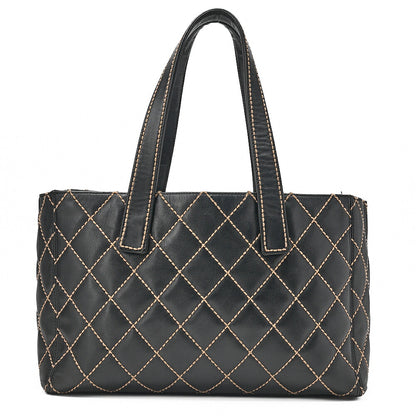 CHANEL Coco Mark Wild Stitch Tote Bag Calfskin Black Gold-Tone Hardware, Pre-Owned