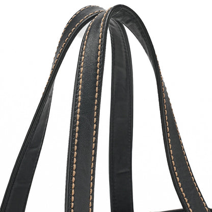 CHANEL Coco Mark Wild Stitch Tote Bag Calfskin Black Gold-Tone Hardware, Pre-Owned