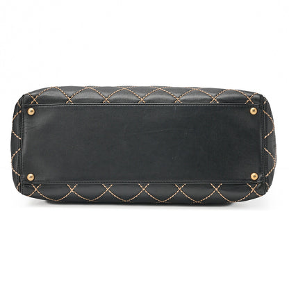 CHANEL Coco Mark Wild Stitch Tote Bag Calfskin Black Gold-Tone Hardware, Pre-Owned