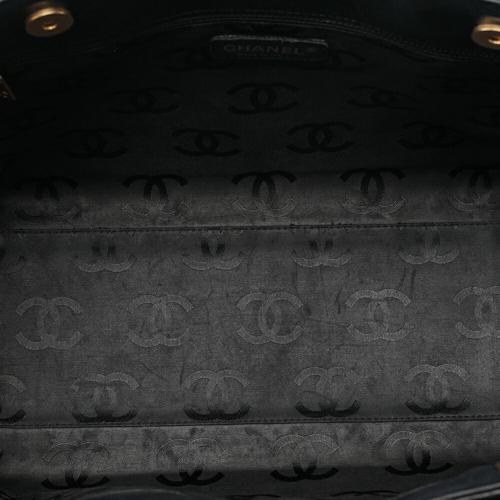 CHANEL Coco Mark Wild Stitch Tote Bag Calfskin Black Gold-Tone Hardware, Pre-Owned