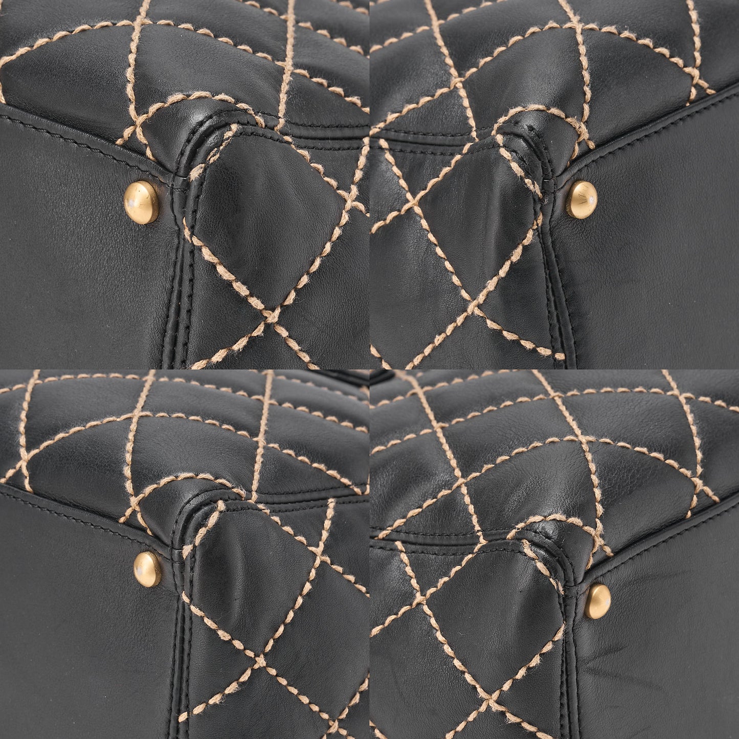 CHANEL Coco Mark Wild Stitch Tote Bag Calfskin Black Gold-Tone Hardware, Pre-Owned