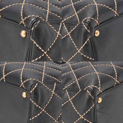 CHANEL Coco Mark Wild Stitch Tote Bag Calfskin Black Gold-Tone Hardware, Pre-Owned