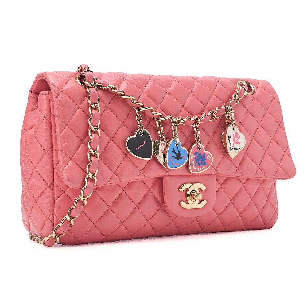 CHANEL Lambskin Matelasse Icon Single Flap Chain Shoulder Pink Gold-Tone Hardware, Pre-Owned