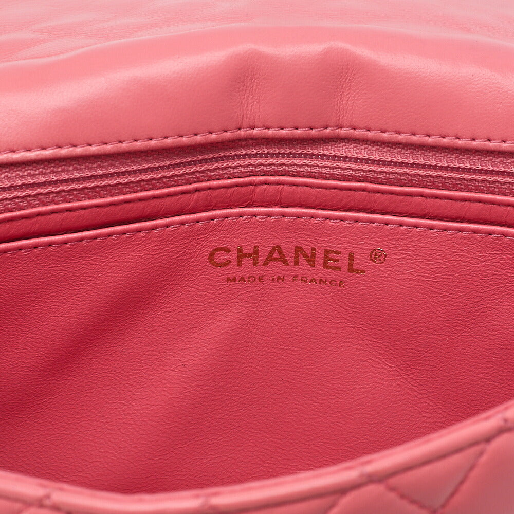 CHANEL Lambskin Matelasse Icon Single Flap Chain Shoulder Pink Gold-Tone Hardware, Pre-Owned