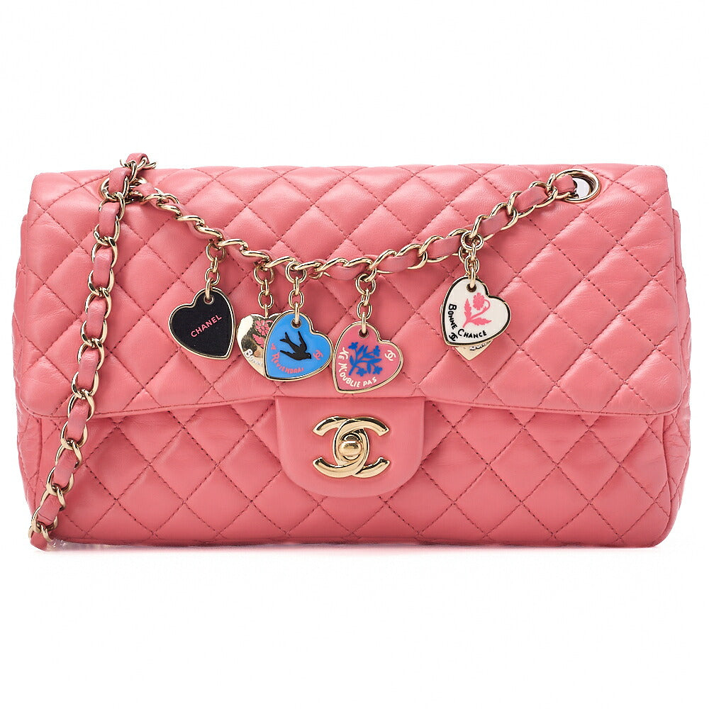 CHANEL Lambskin Matelasse Icon Single Flap Chain Shoulder Pink Gold-Tone Hardware, Pre-Owned