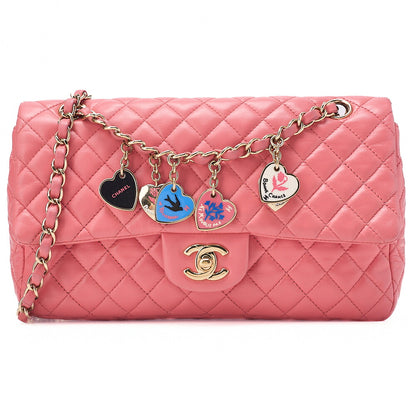 CHANEL Lambskin Matelasse Icon Single Flap Chain Shoulder Pink Gold-Tone Hardware, Pre-Owned