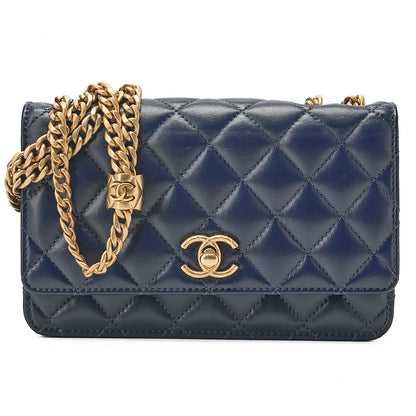 CHANEL Matelasse Biju Coco Chain Wallet Lambskin Navy Gold-Tone Hardware, Pre-Owned