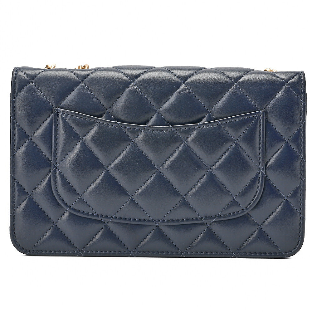 CHANEL Matelasse Biju Coco Chain Wallet Lambskin Navy Gold-Tone Hardware, Pre-Owned